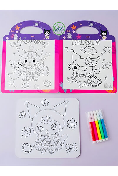 ÖZ OFİS Kuromi 3'lü Örnekli Boyama Seti 5'li Boya Kalemi Hediyeli set-1