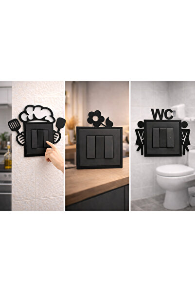 patre Lazer Kesim MDF Anahtar Priz Çerçevesi – Mutfak Şef, Çiçek ve WC Tasarı...