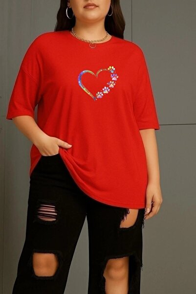 oneagılyazı Large Size Colorful Heart Printed Unisex T-Shirt