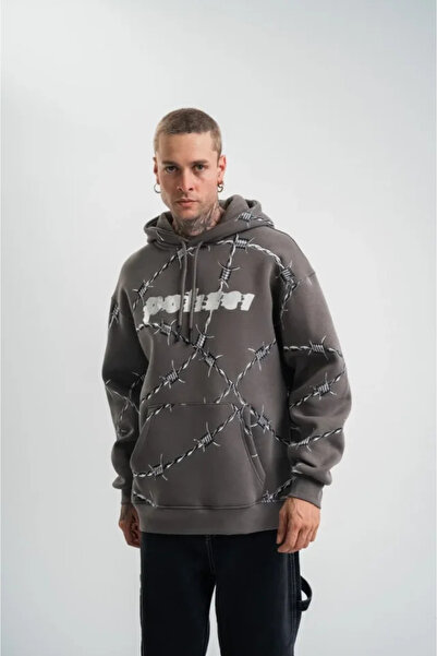 Kanonik Education Unisex Hooded Varak Ve Pano Printed Sweatshirt - Smoked