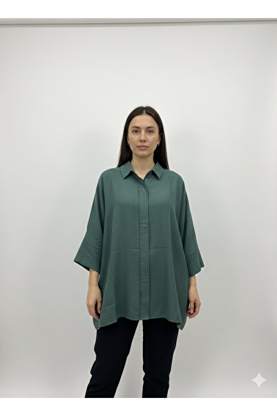 PATİSKHALİFE 3440 Tensel Kumaş Oversize Tam Bol Yetim Kol Kadın Gömlek