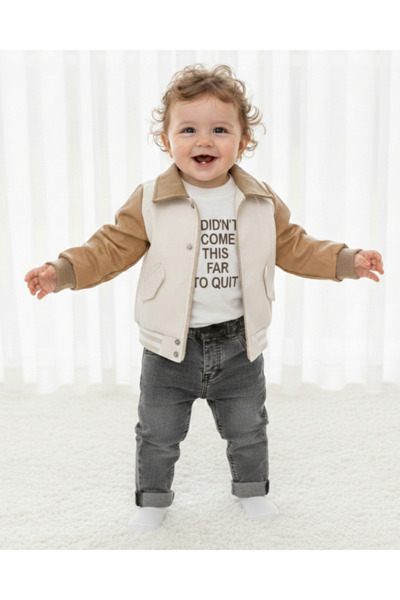 voyyo kids baby Baby Boy Stylish 3-Piece Set with Leather Coat and Denim Pant...