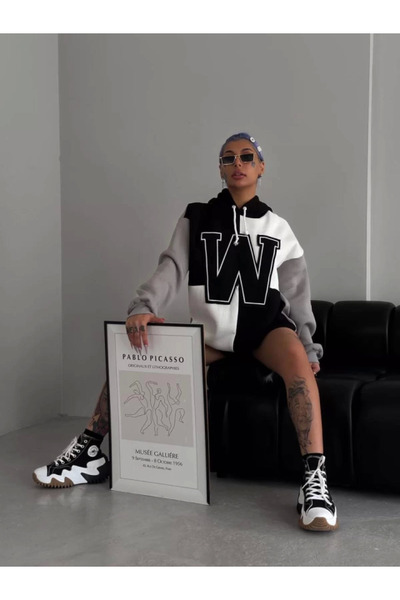 Kanonik Education W Embroidered Hooded Sweatshirt - Black