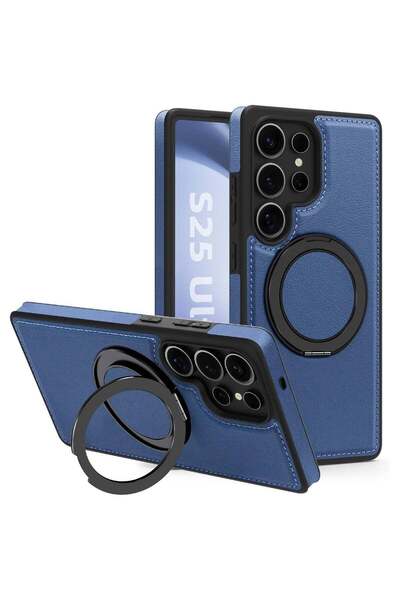 Generic Magnetic Case for Galaxy S25 Plus with Ring Stand 360° Rotating Holder Leather Case