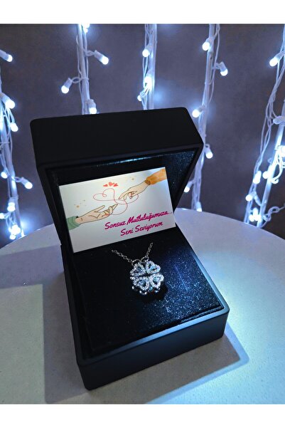 RAWEZON Nerovia Series Light-Up Box with Magnet Openable Clover Steel Necklace for Women, Gift for Lover