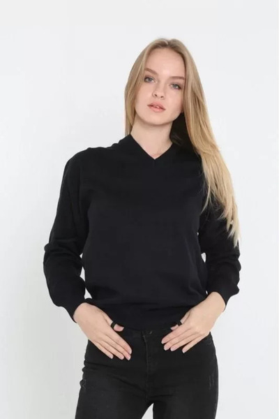 Kanonik Education    Unisex Long Sleeve V-Neck Knitwear Sweater - Black