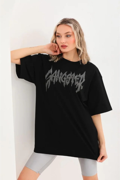 Kanonik Education   Unisex Stone Patterned Oversize T-Shirt - Black