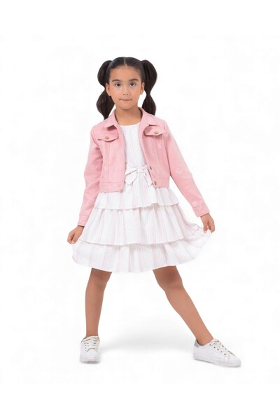 Ege Bebek Jachetă din piele intoarsa pentru fete, rochie cu maneci zero, cu d...