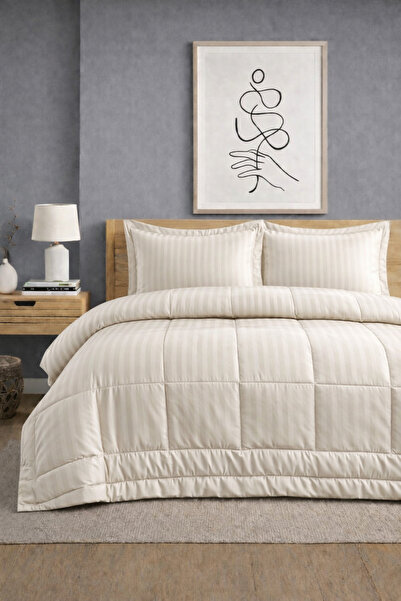 POMELO HOME %100 Pamuk Saten Çift Kişilik Yorgan Seti | Lastikli Çarşaflı 4 P...