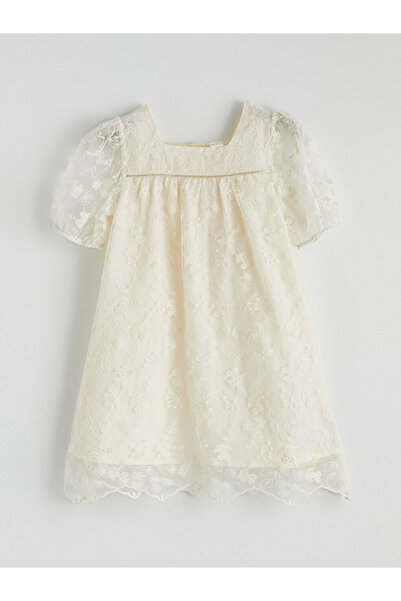 LC Waikiki Rochie brodată bej pentru fete dantelă