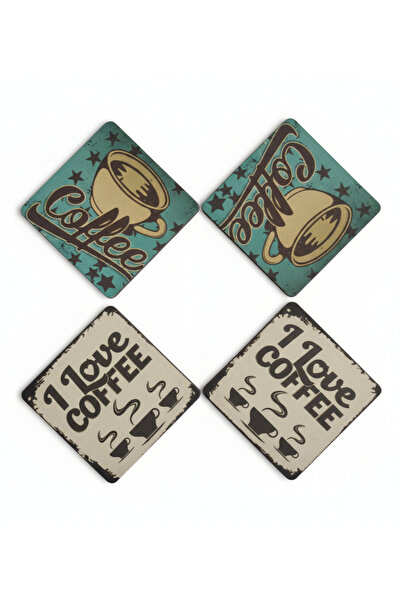 e&a care mix 6lı ahşap MDF uv baskı kahve retro temalı bardak altlığı 10 x 10 cm