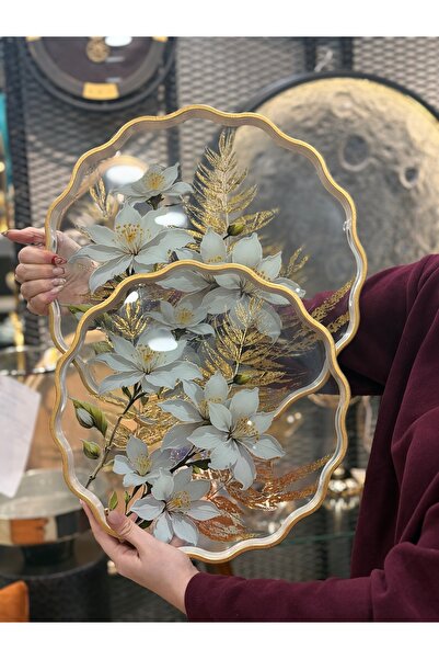 Stor Gold detaylı çiçekli 2’li tepsi