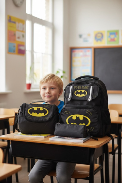 JOJO KIDS Boy's Waterproof Primary School Backpack with Bat Figure, Supportive, Thermal Nutrition, Pencil Holder