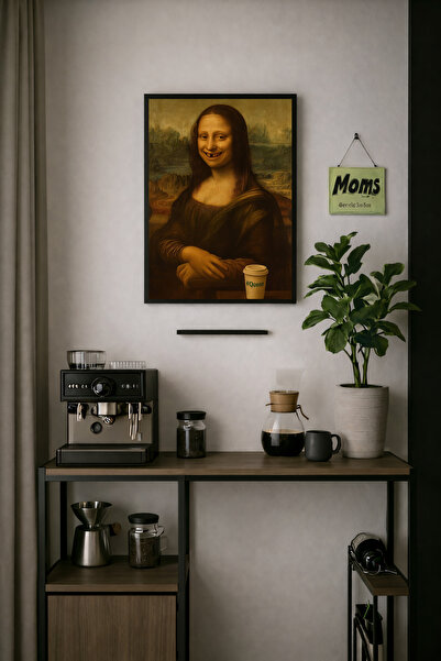 Koi Art Design Siyah Çerçeveli Tek Parça Modern Kahve Köşesi Temalı Yüksek Ka...