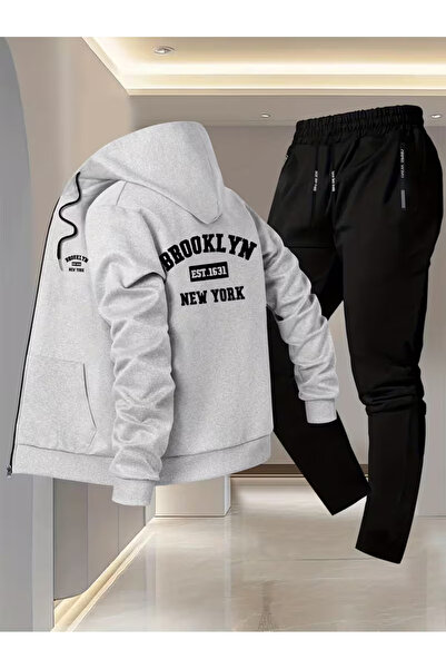 bellanova Set de 2 piese: hanorac imprimat cu fermoar și pantaloni de trening...