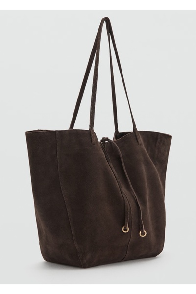 LULUTASARIM Hakiki Süet Deri Shopper Çanta Bağ Detaylı , Çikolata kahve , (%1...