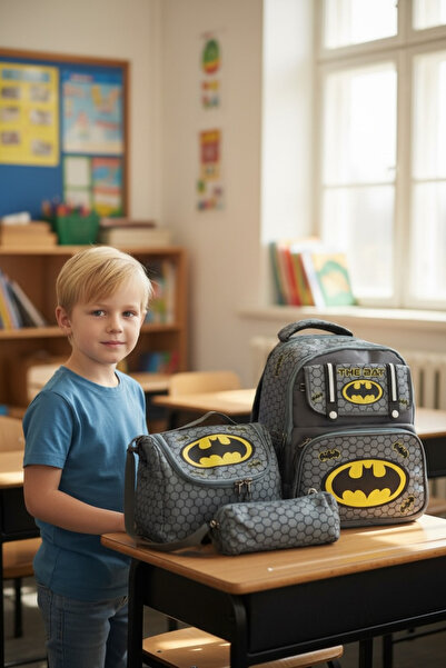 JOJO KIDS Boy's Waterproof Primary School Backpack with Bat Figure, Supportive, Thermal Nutrition, Pencil Holder
