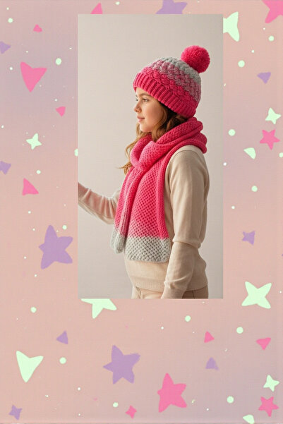 E-Giyimbank Girl's Scarf, Beanie, Gloves Set Winter 3-Piece Set