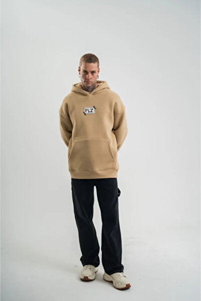 Kanonik Education Unisex Hooded Long Sleeve Patched Embroidered Sweatshirt - Beige