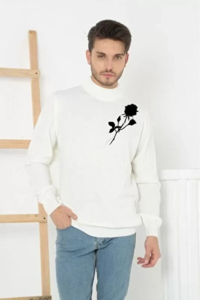 Kanonik Education    Printed Half-Neck Long Sleeve Woven Knitwear - White