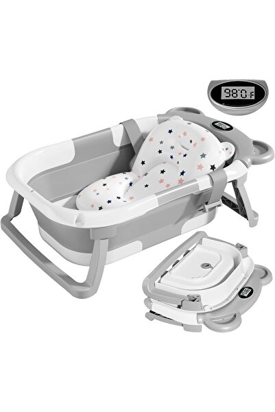 Generic حوض استحمام قابل للطي للأطفال الرضع والصغار مع شاشة مراقبة درجة الحرارة في الوقت الفعلي + وسادة عائمة