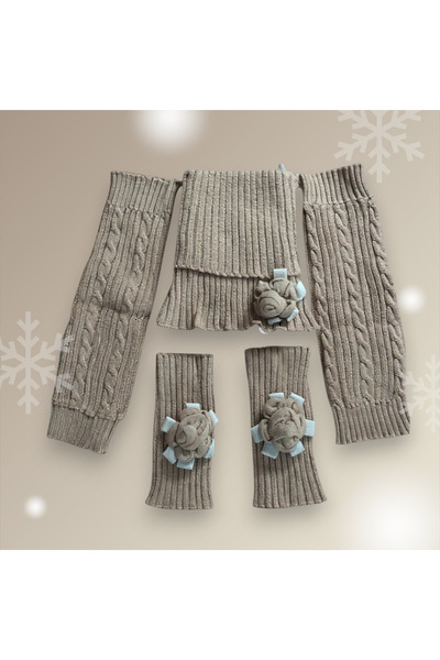E-Giyimbank Çocuk Tozluk Yün Örgü Set Tozluk Boyunluk Bileklik Kışlık Sıcak v...
