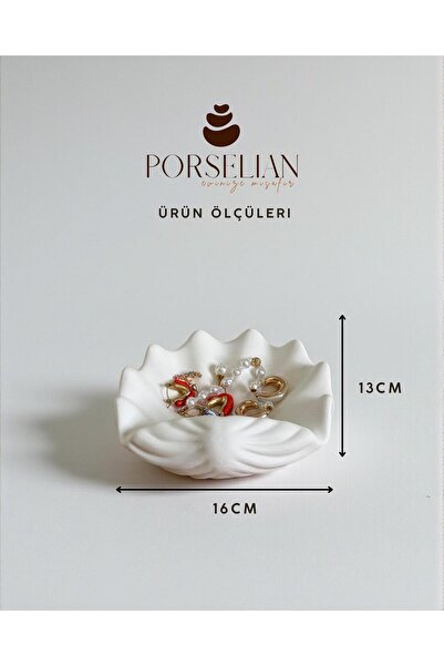 Porselian Decorative Oyster Shell Shaped Jewelry Plate and Presentation Bowl 16X13 cm Aesthetic Object