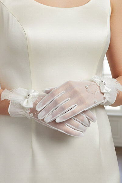 ESPEREST Hayal Tulle Bridal Gloves - Crystal Stone Wedding Gloves with Pearl ...