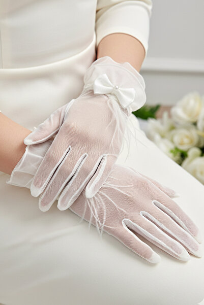 ESPEREST قفازات زفاف شفافة بتفاصيل كشكشة - إكسسوار زفاف أنيق من قماش التول ال...