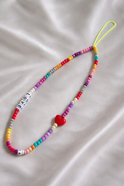 Femenino Colorful Love Written Red Heart Detail Phone Strap Phone Lanyard Charm