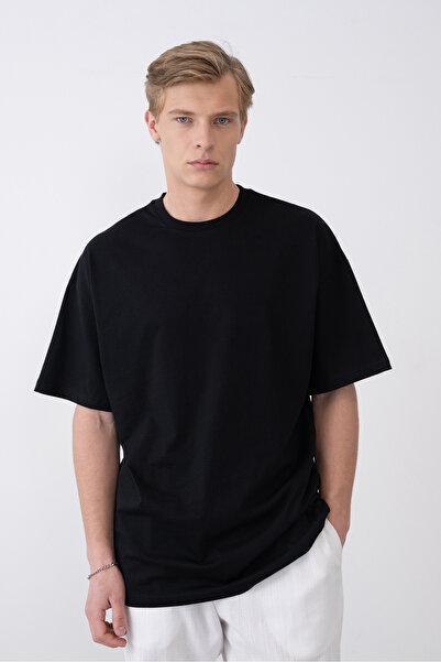 MARRAKECH Oversize Pamuklu Yumuşak Dokulu Basic Bisiklet Yaka Düz Kısa Kollu ...