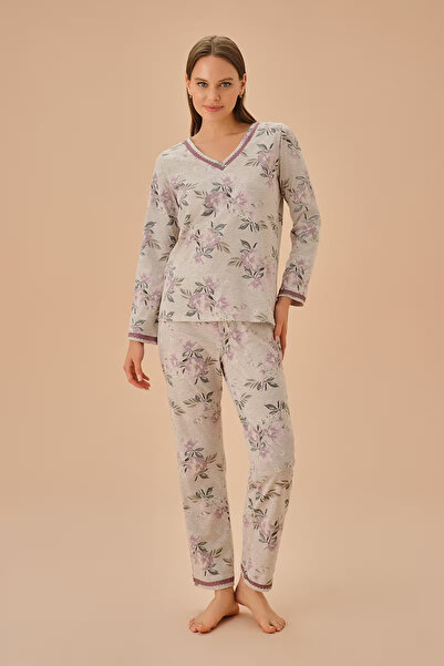 SUWEN Beige Melange Carmen Pajama Set