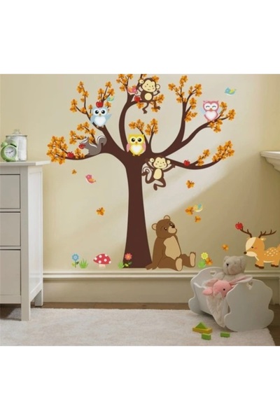 mertyavm Çocuk Odası Duvar Sticker 100x100 Sevimli Ayıcık ve Arkadaşları Kend...