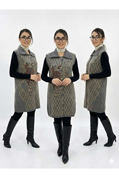 onno style women Classic Checked Rose Pattern Knitwear Collar Vest