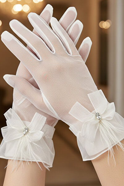 ESPEREST قفازات زفاف من التول - قفازات زفاف مزينة بفيونكة من التول وتفاصيل حج...