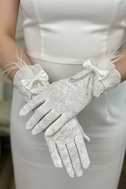 ESPEREST قفازات الزفاف إيزابيلا - قفازات زفاف أنيقة مع تفاصيل فيونكة مرصعة با...