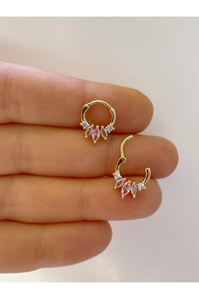 Arescollection 1 adet çelik PEMBE zirkon taşlı septum daith helix lobe uyumlu...