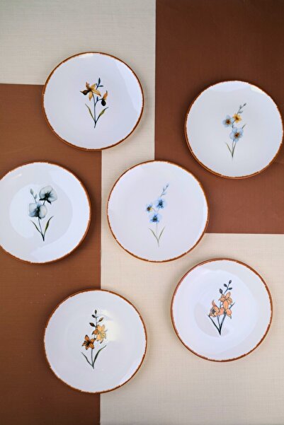 tabakevi Tabak Evi Porcelain Azalea Mixed Cake Plate Set 19.50cm 6-Person Set 6 Pieces