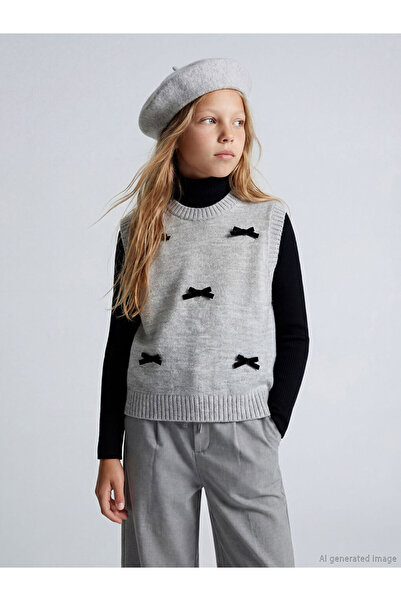 LC Waikiki Antrasit Bisiklet Yaka Kız Çocuk Triko Süveter