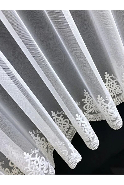 Brillant Grek Zemin Arne Desen Etek Işlemeli 1/3 Sık Pile Tül Perde