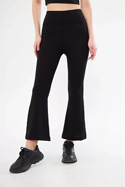 Kanonik Education High Waist Ribbed Spanish Leg Leggings - Black