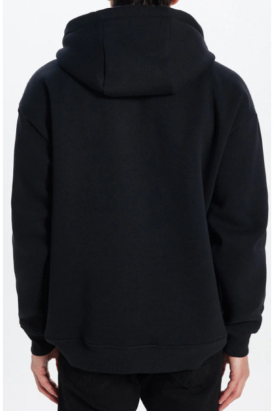 QUIQA SİYAH KAPÜŞONLU KANGURU CEPLİ SWEATSHIRT