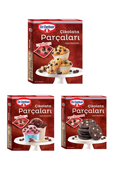 Dr. Oetker Çikolata Parçaları Bitter/Sütlü/Sütlü-Bitter-Beyaz 3x70Gr