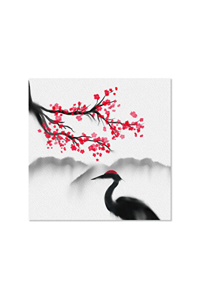 Printoot لوحة جدارية قماشية بتصميم طائر الكركي الياباني وأزهار الكرز، ديكور غرفة معيشة بأسلوب زن بسيط