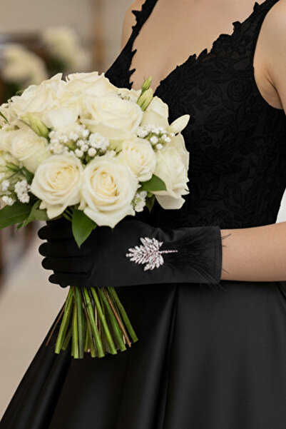 ESPEREST Satin Bridal Gloves - Luxury Wedding Gloves with Crystal Stone Leaf ...