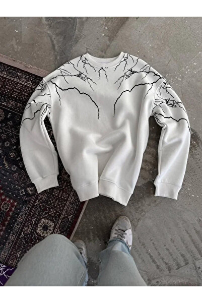 Kanonik Education Lightning Printed Crew Neck Sweatshirt - White