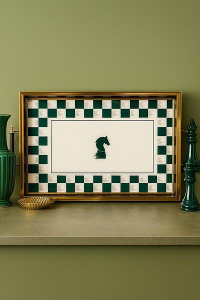 LinkaHome Satranç Desenli Modern Çay Kahve Kahvaltılık Ve Sunum Tepsisi 48x29 CM