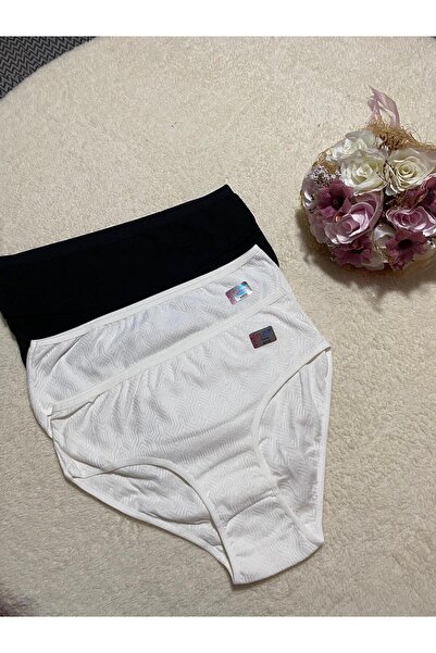 Merzu kadın pamuklu yüksek bel esnek siyah beyaz kilot