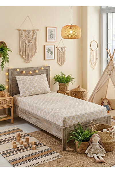 ChicMaison Single Person Cotton |   Elastic |   Sheet Set |   Beige Chain