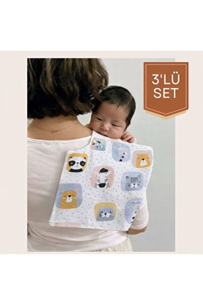 MiniMüslin %100 Pamuk 3’lü Müslin Omuz Bezi Seti- Sleepy jungle (OEKO-TEX Ser...